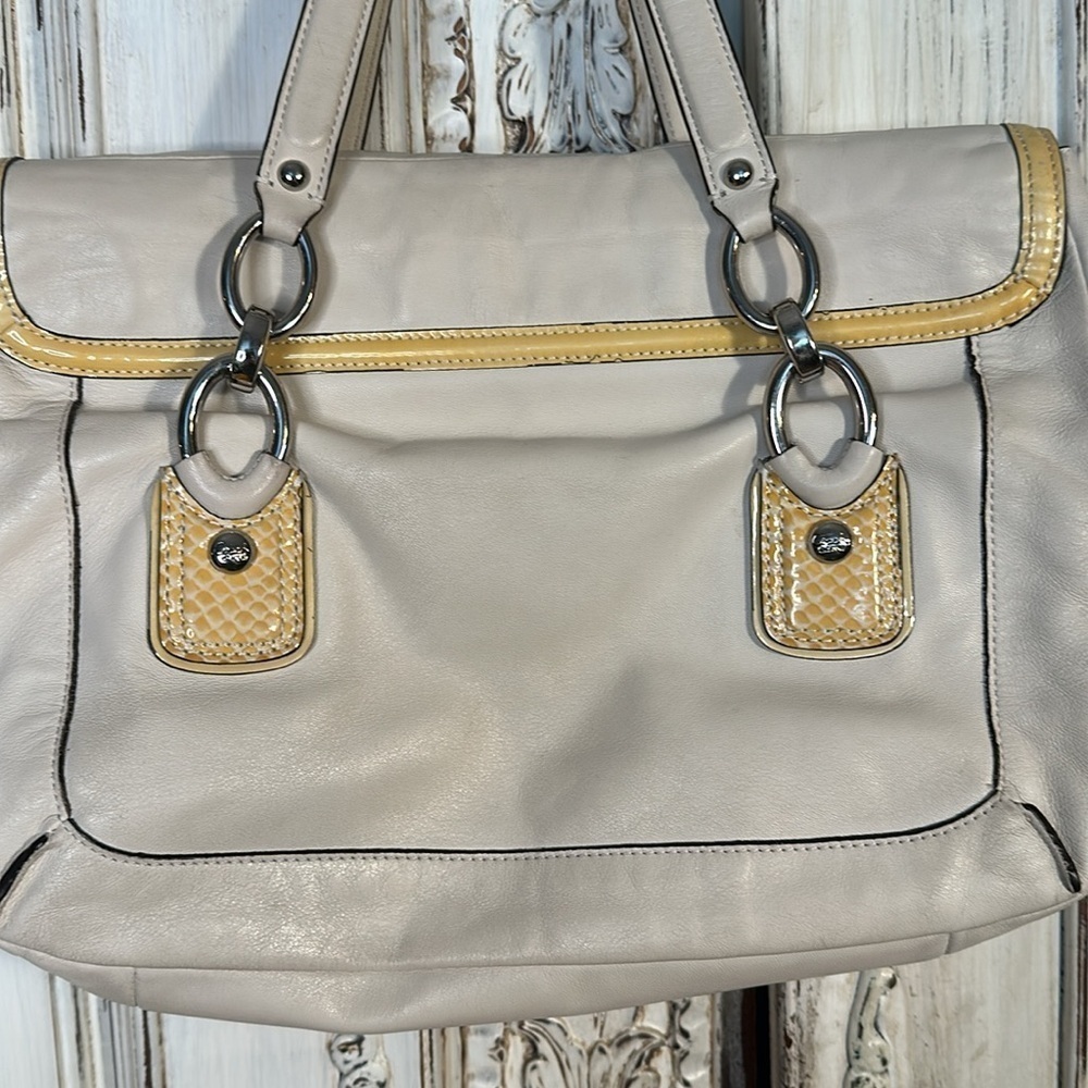 Vintage Coach Slouchy Cream Leather Detailed Bag Y2K Retro 80’s - Picture 8 of 11